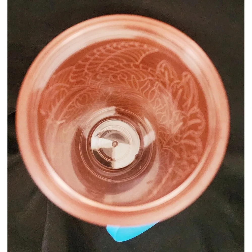 Starbucks 2016 Cup Tumbler Plastic Orange White Leaves  Blue Lid No Straw 9